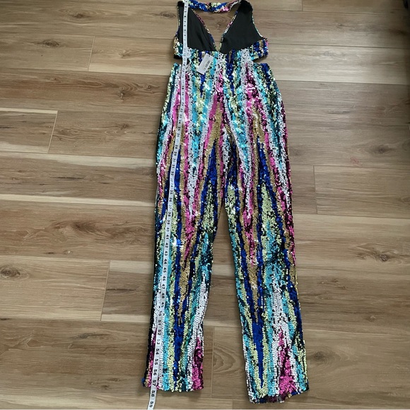 NWT Nasty Gal Stripe Sequin Halterneck Cut Out Jumpsuit - Picture 12 of 15